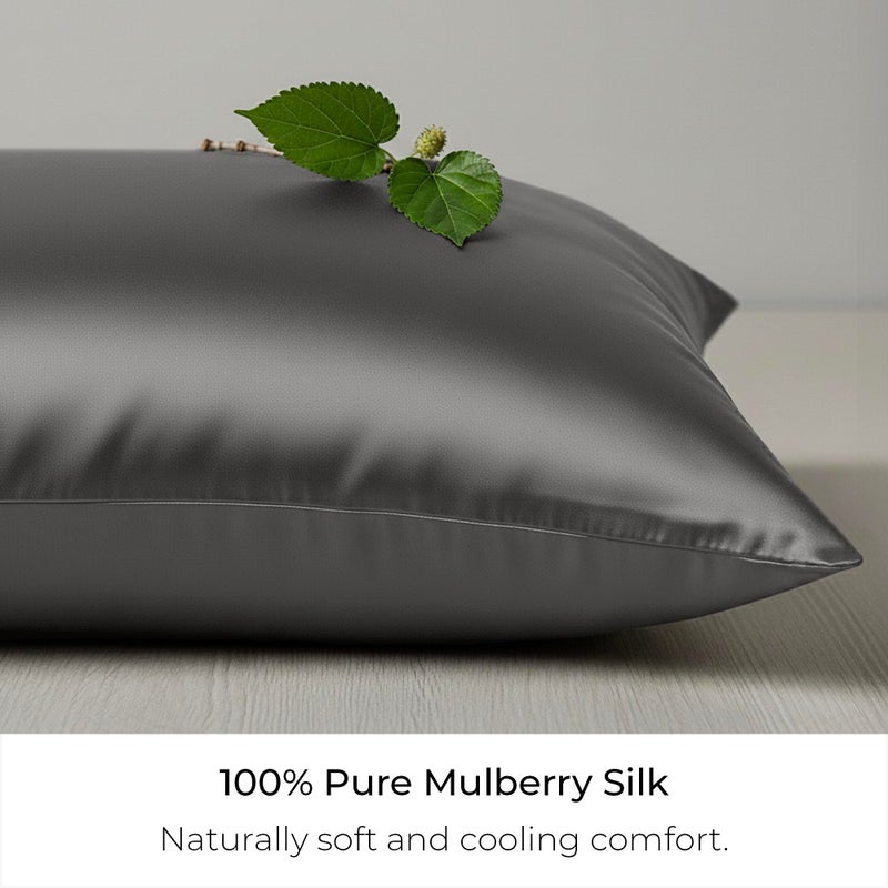 Mellanni Pure Silk Pillowcase Queen Size - Perfect for Hair and Skin, Preventing Wrinkles - Easy Care - Naturally Cooling Silk Pillow Cover with Hidden Zipper (Queen, Dark Gray) - Image 2